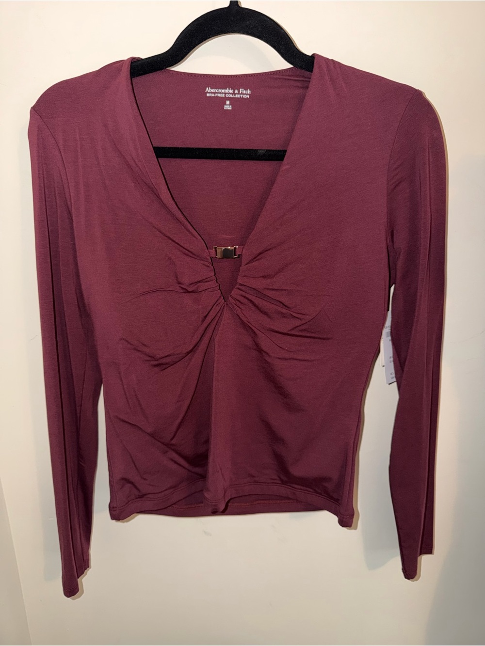 Abercrombie & Fitch Long-Sleeve Twist-Front Top - Burgundy NWT